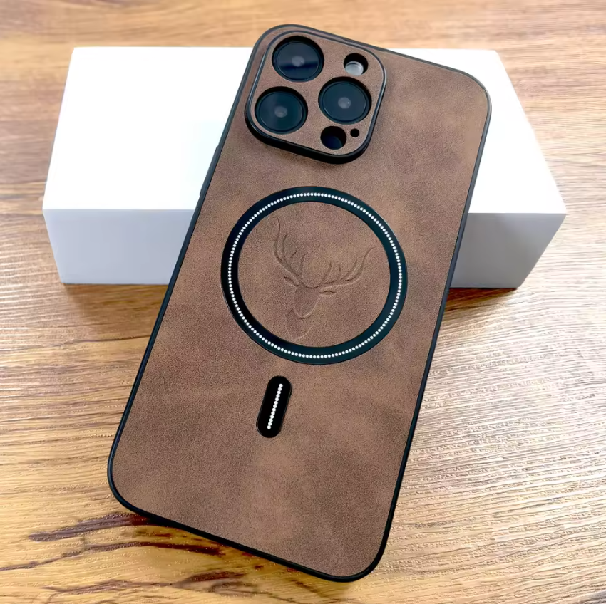 Luxury PU Leather Deer iPhone Case | MagSafe Compatible