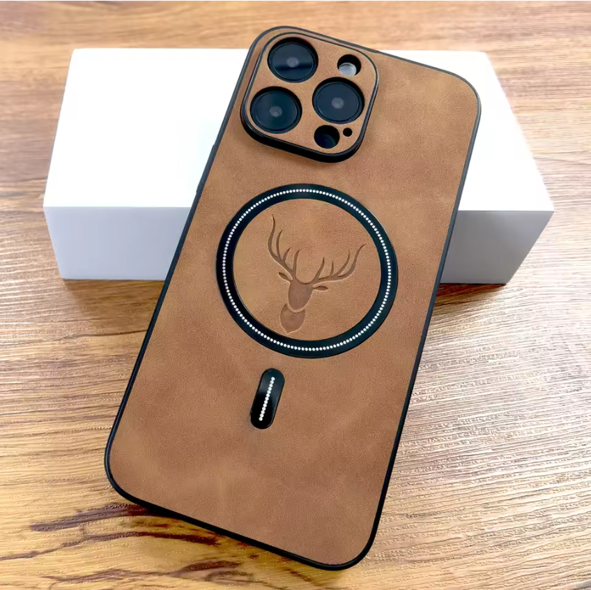 Luxury PU Leather Deer iPhone Case | MagSafe Compatible
