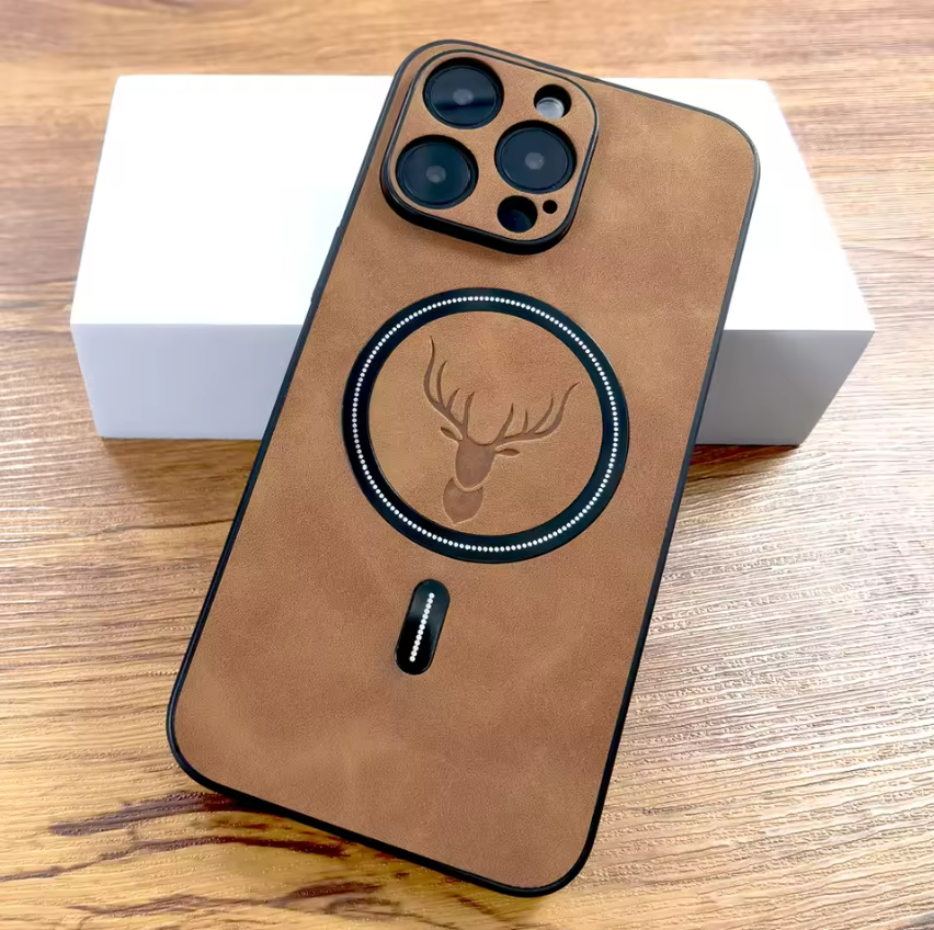 Luxury PU Leather Deer iPhone Case | MagSafe Compatible