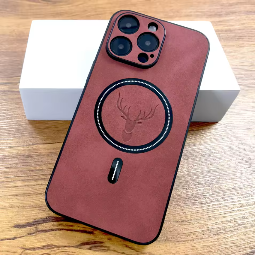 Luxury PU Leather Deer iPhone Case | MagSafe Compatible