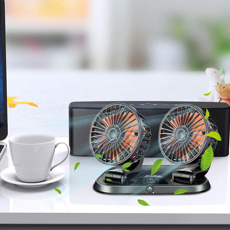 Portable Dual Head Speed Adjustable Car Cooling Fan with Parking Sign