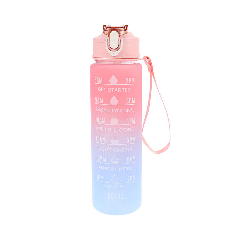 1L Gradient Sports Travel Water Drinking Bottle with Straw and Time Marker