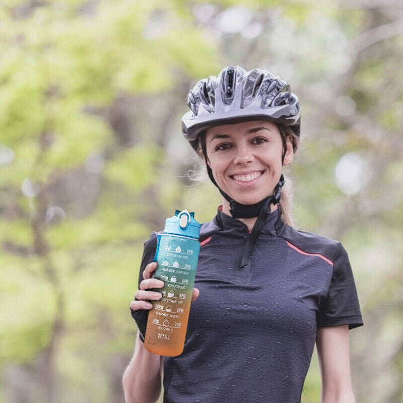 1L Gradient Sports Travel Water Drinking Bottle with Straw and Time Marker