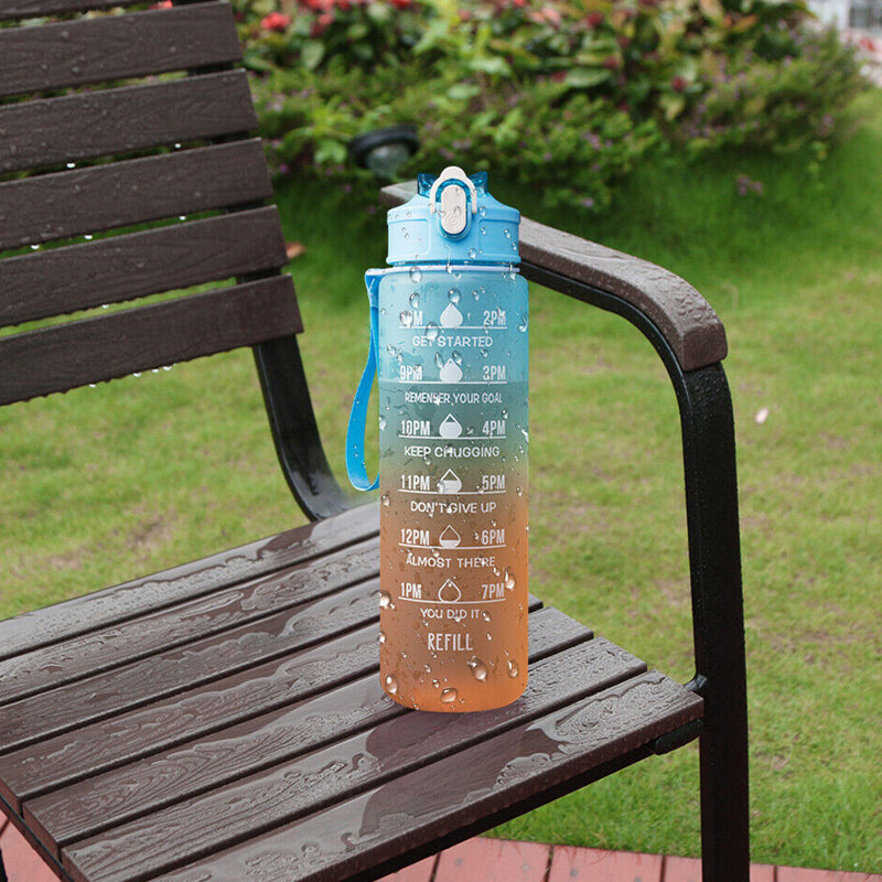 1L Gradient Sports Travel Water Drinking Bottle with Straw and Time Marker