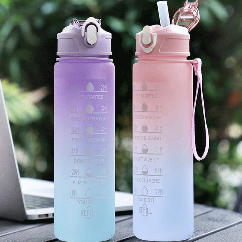 1L Gradient Sports Travel Water Drinking Bottle with Straw and Time Marker