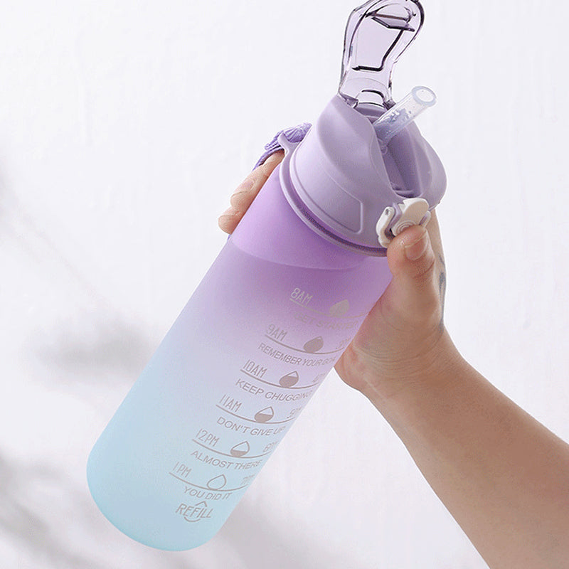 1L Gradient Sports Travel Water Drinking Bottle with Straw and Time Marker