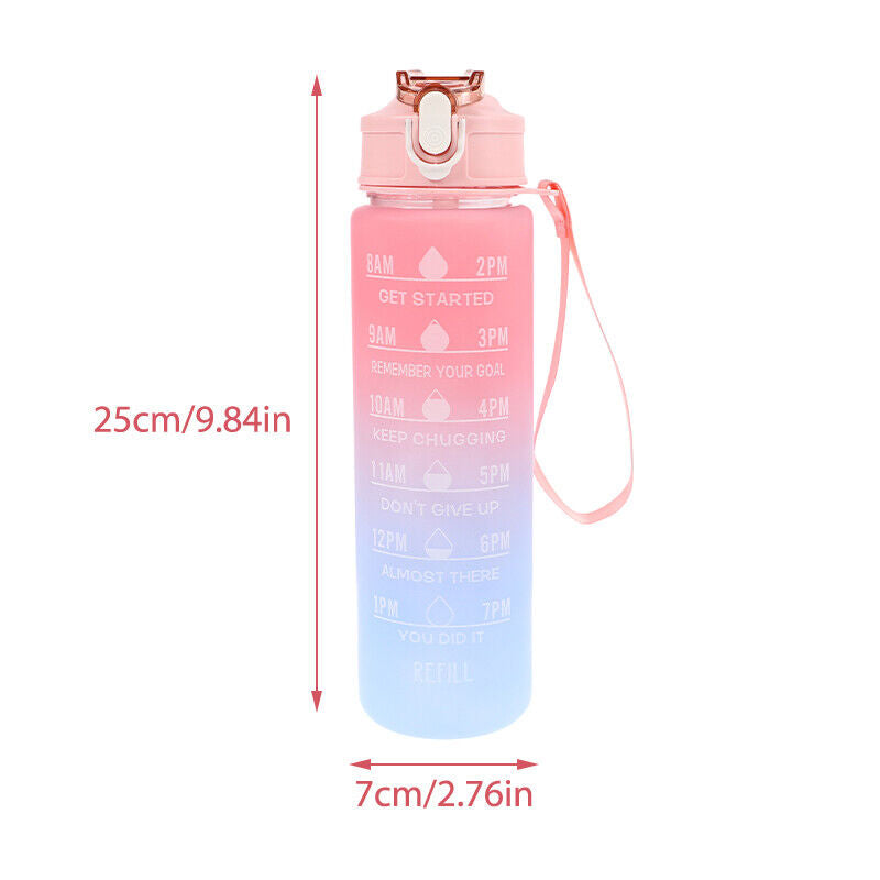 1L Gradient Sports Travel Water Drinking Bottle with Straw and Time Marker