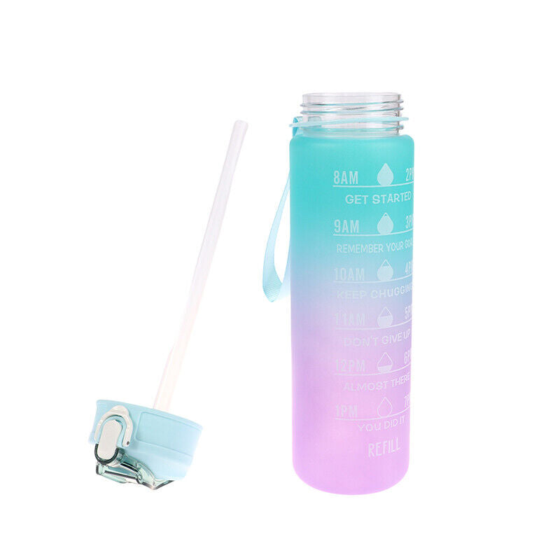 1L Gradient Sports Travel Water Drinking Bottle with Straw and Time Marker
