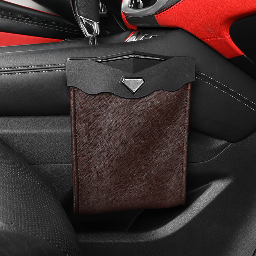 LED Car Trash Can Waterproof PU Smart Leather Car Garbage Bin Battery-Powered
