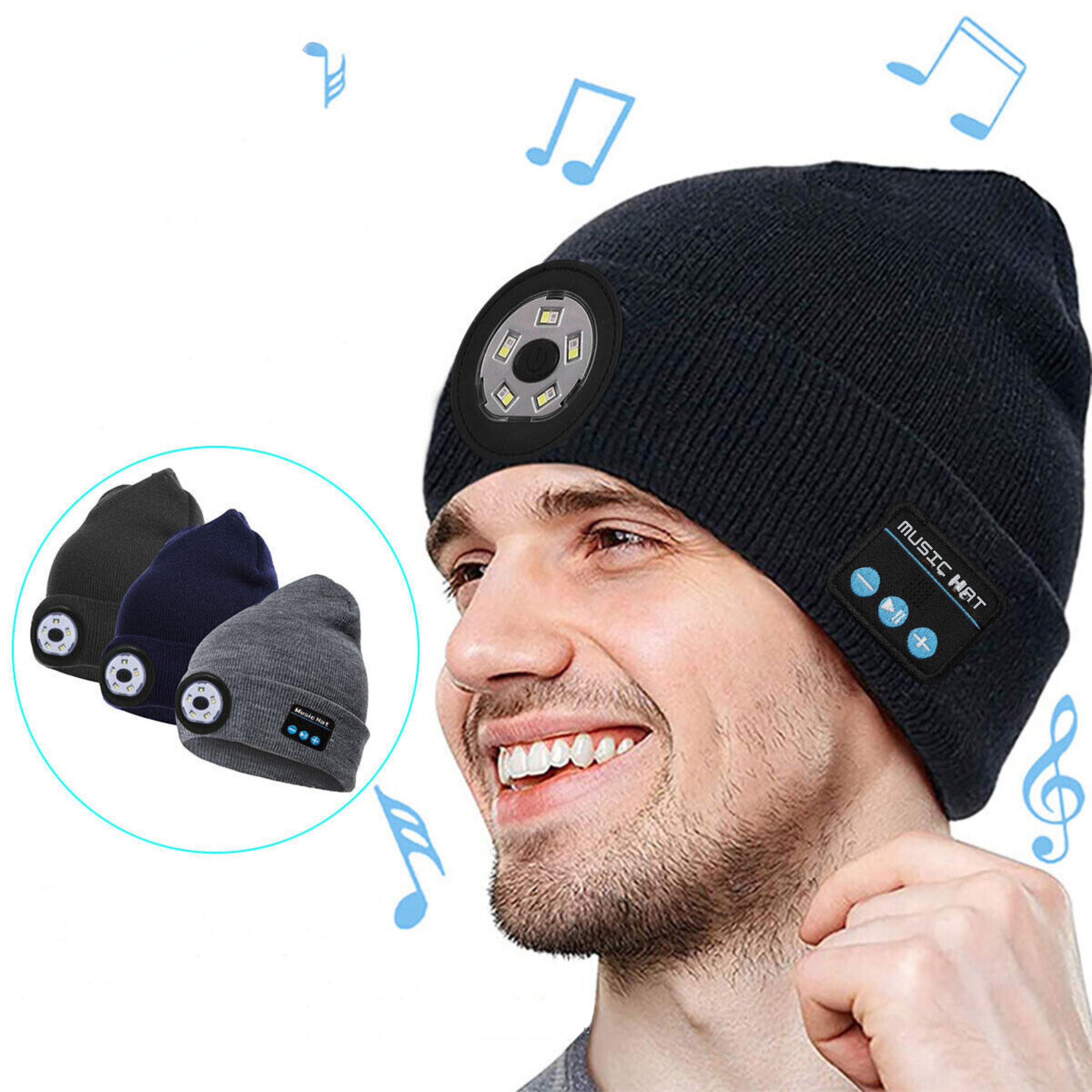 LED Beanie Hat Wireless Bluetooth 5.0 Smart Cap Headphone Headset With Lights