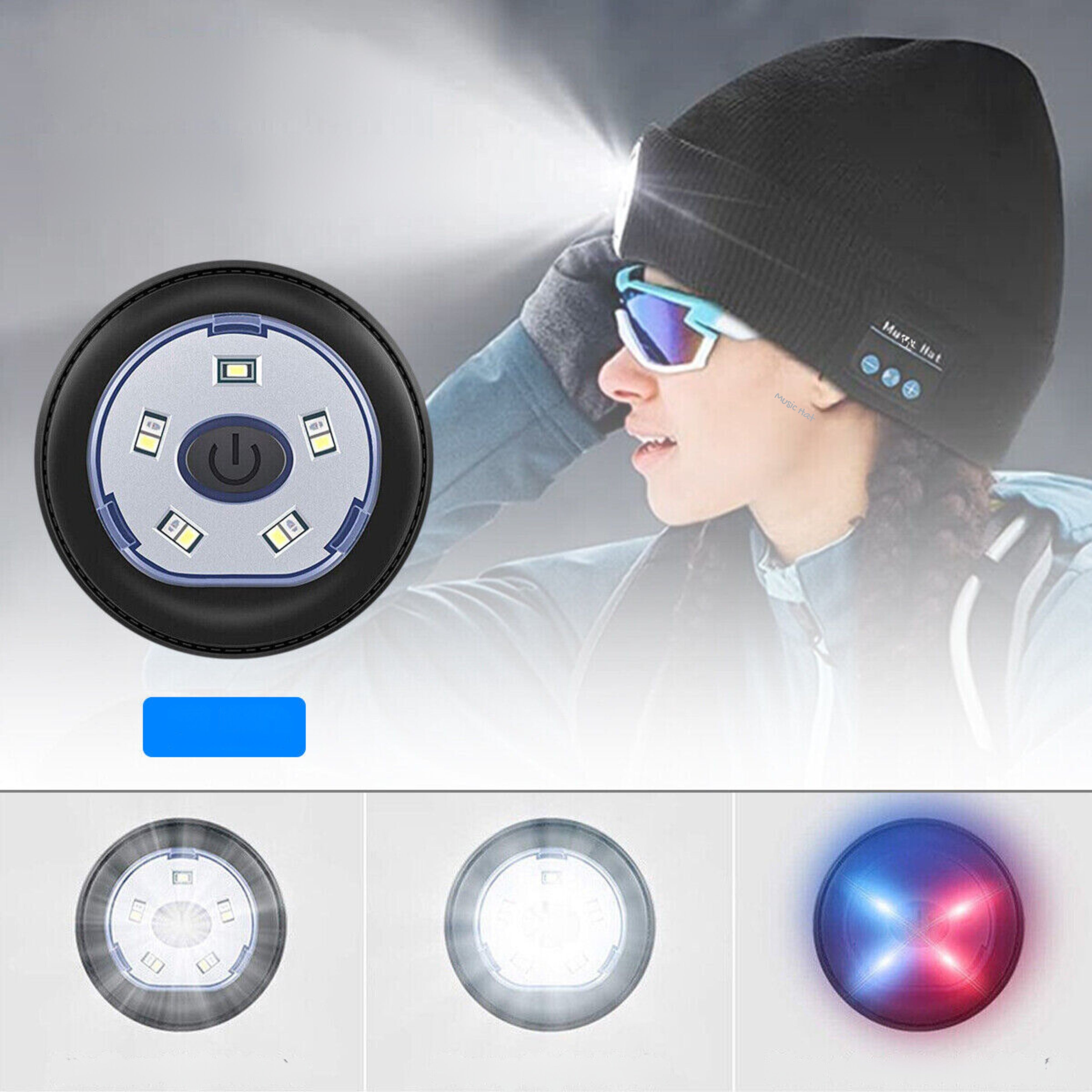 LED Beanie Hat Wireless Bluetooth 5.0 Smart Cap Headphone Headset With Lights