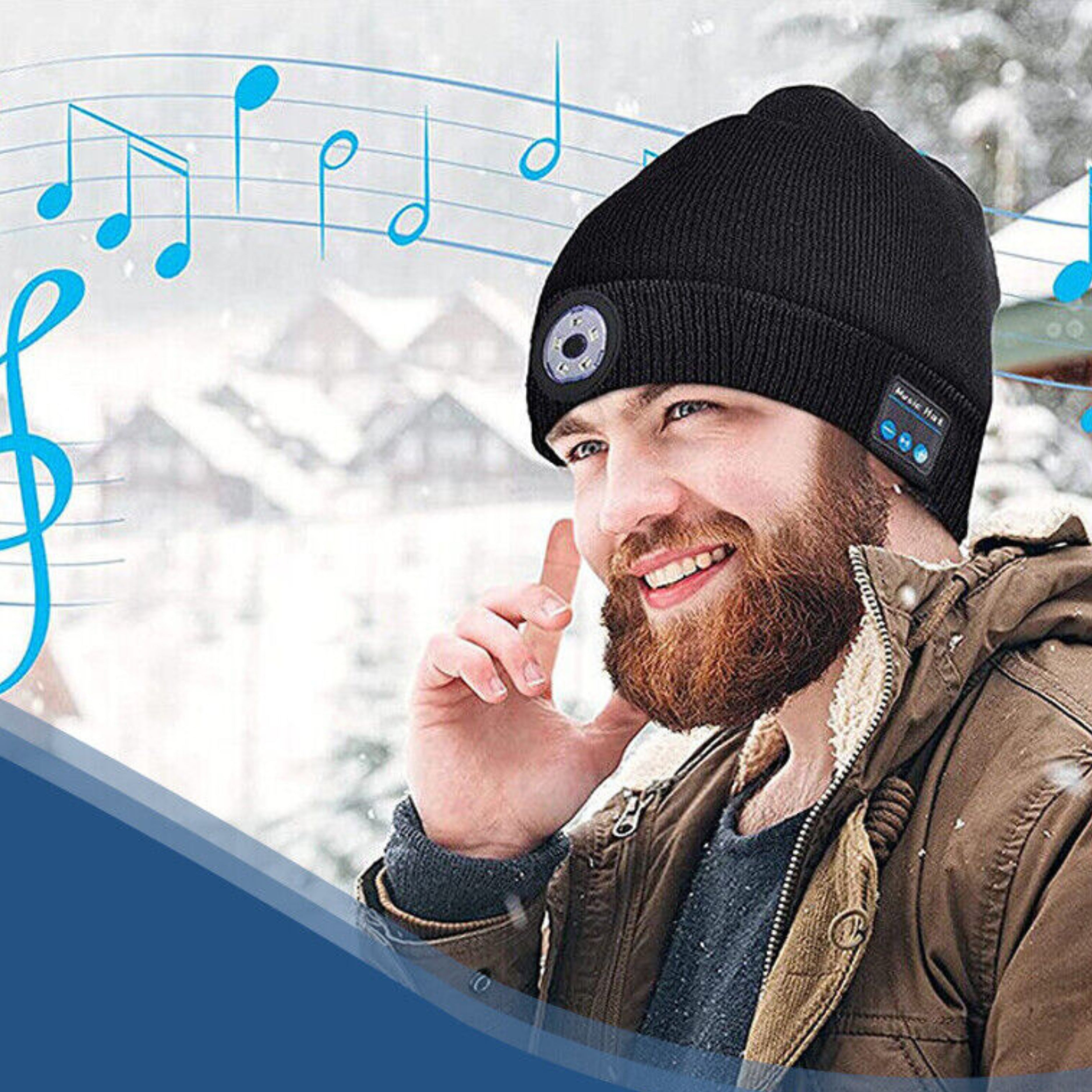 LED Beanie Hat Wireless Bluetooth 5.0 Smart Cap Headphone Headset With Lights