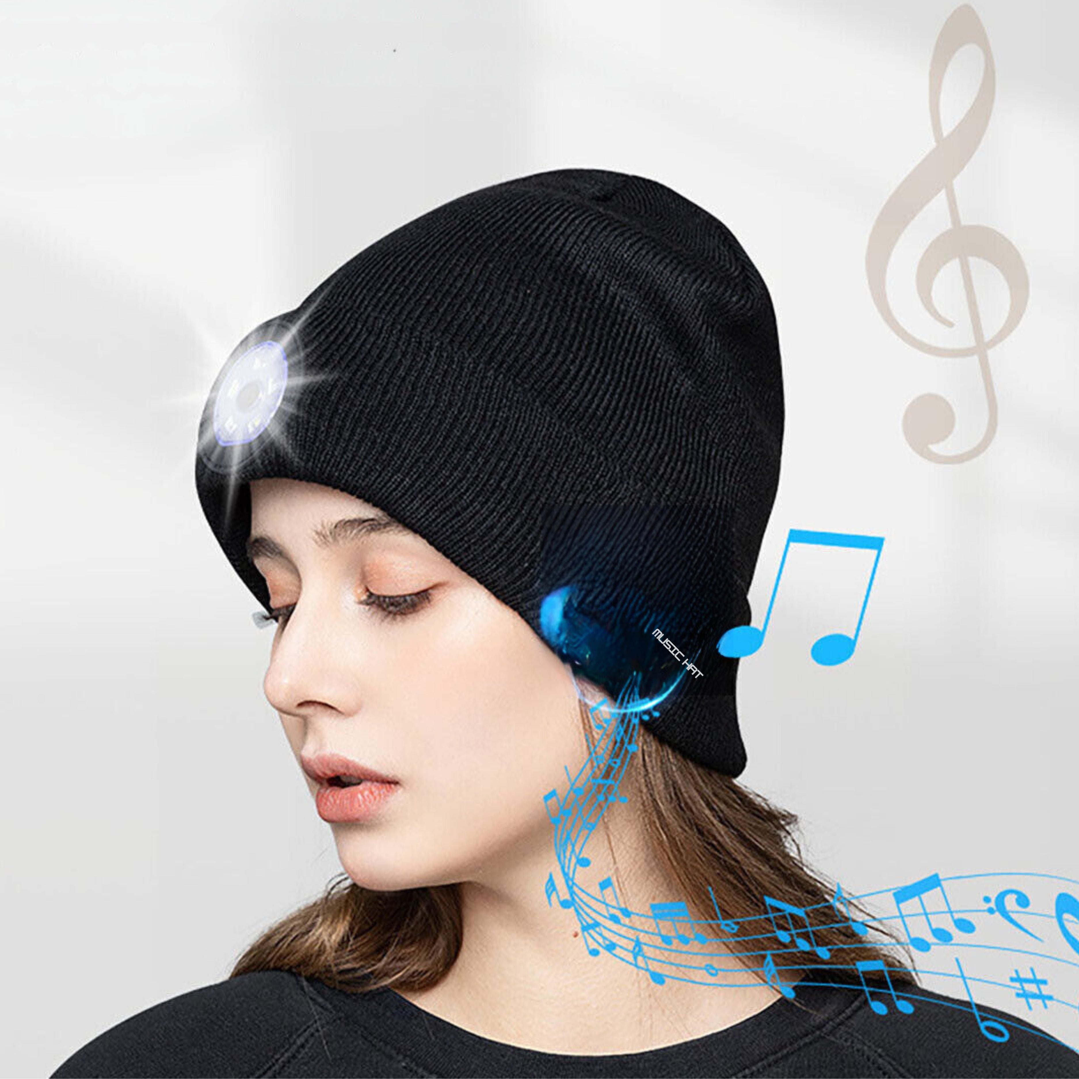 LED Beanie Hat Wireless Bluetooth 5.0 Smart Cap Headphone Headset With Lights