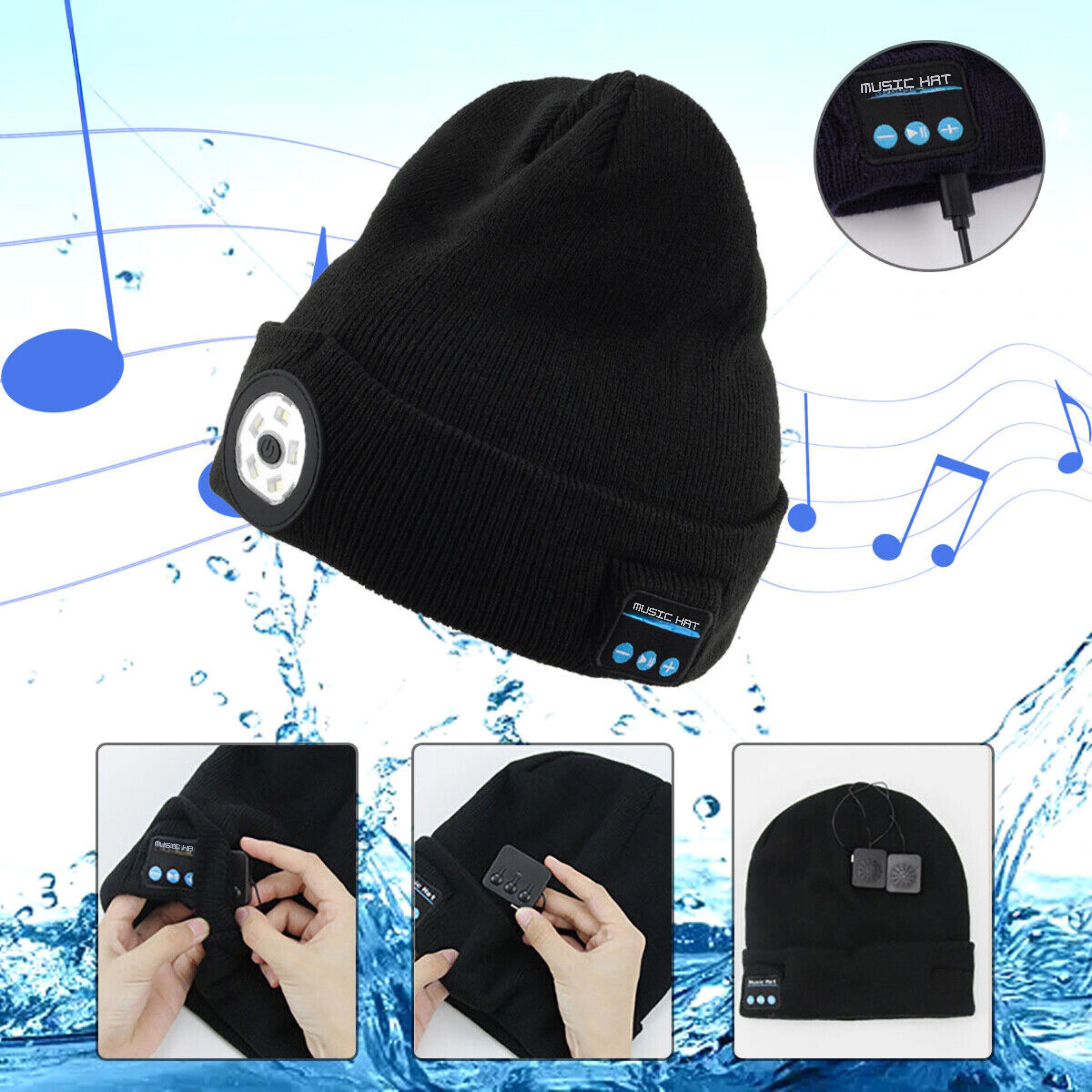 LED Beanie Hat Wireless Bluetooth 5.0 Smart Cap Headphone Headset With Lights