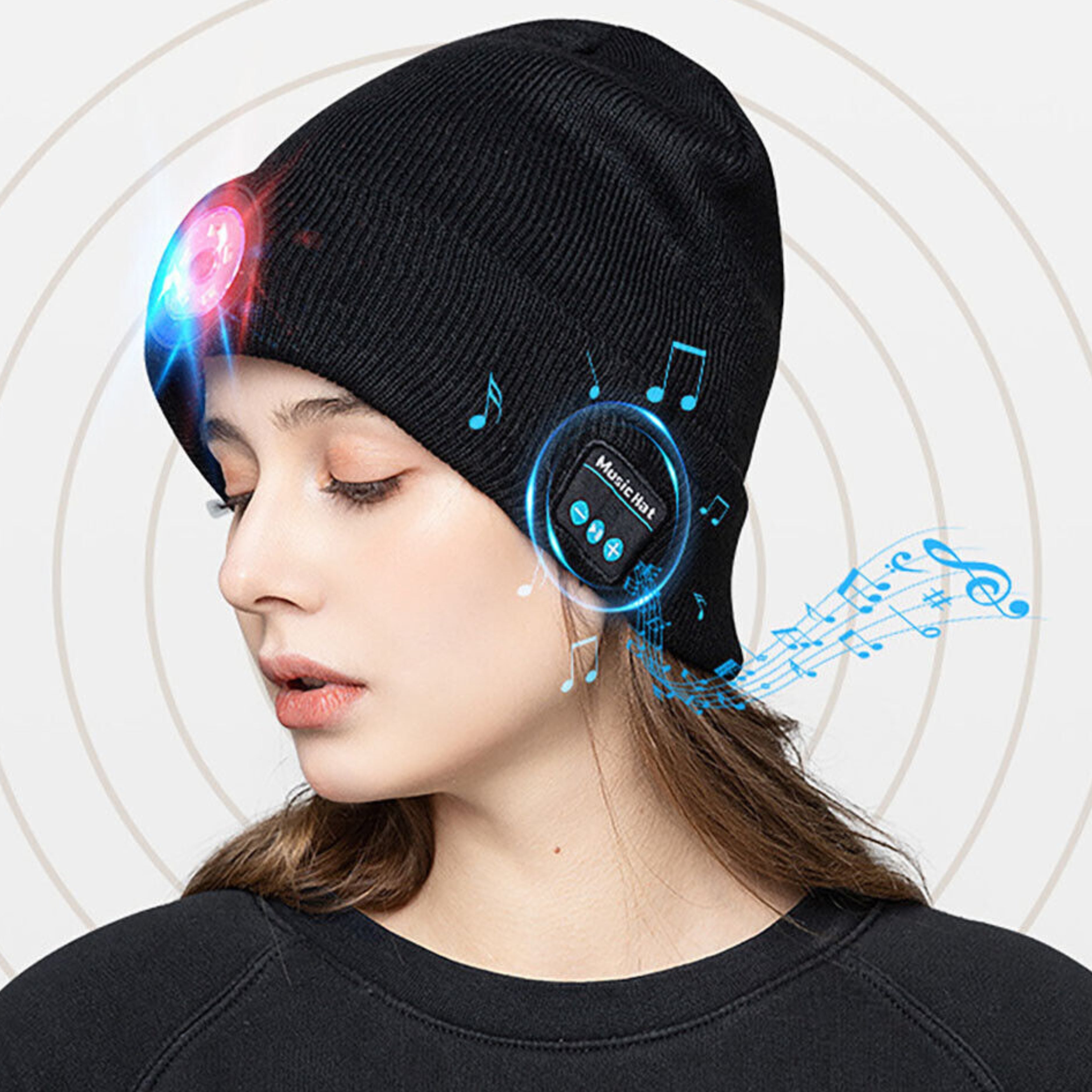LED Beanie Hat Wireless Bluetooth 5.0 Smart Cap Headphone Headset With Lights