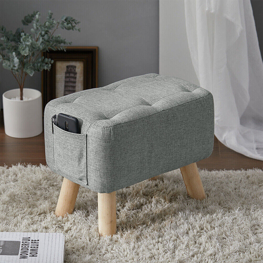 Linen Fabric Foot Rest Stool Ottoman Seat