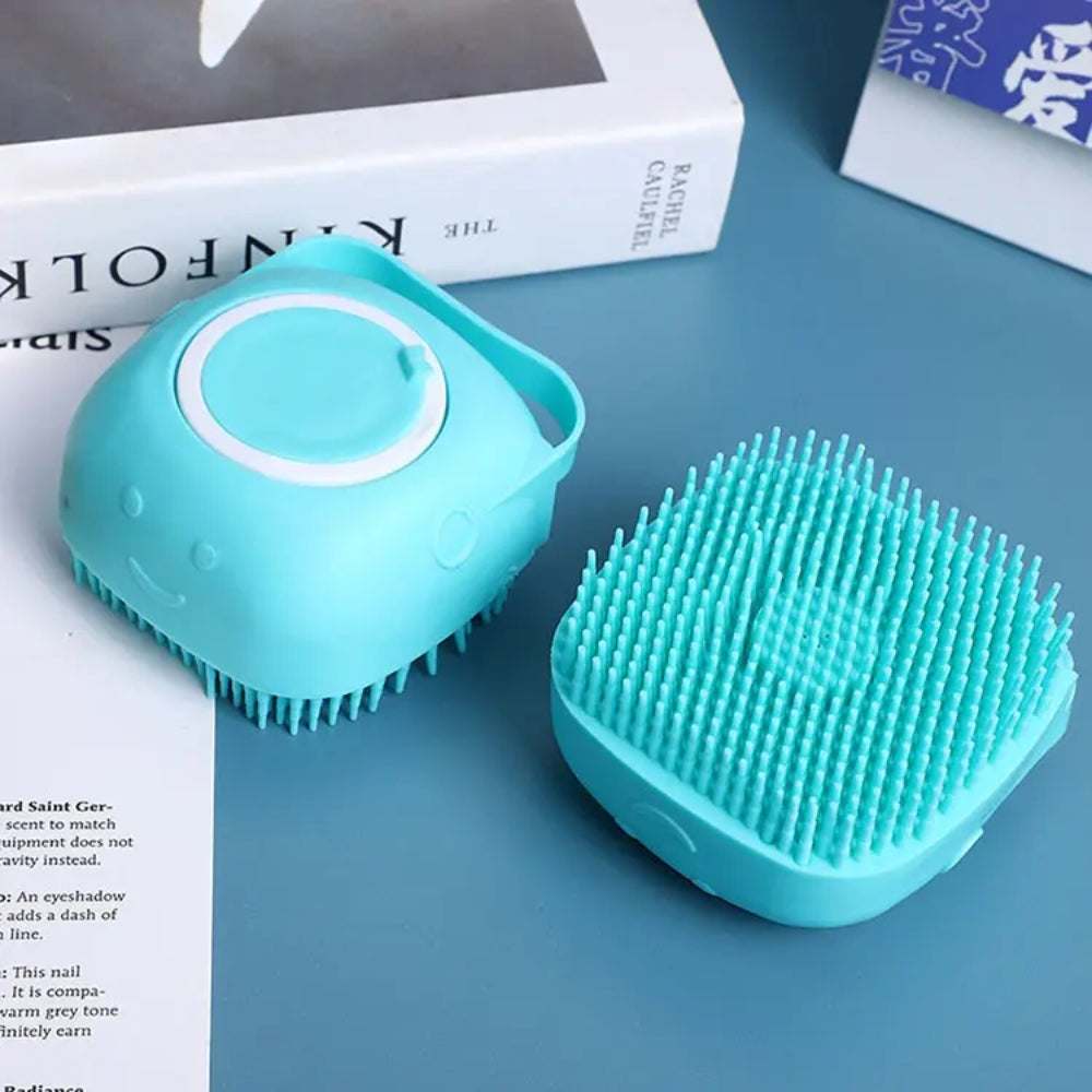 Dog Bathing Brush Pet Massage Soft Silicone Brush Shampoo Dispenser