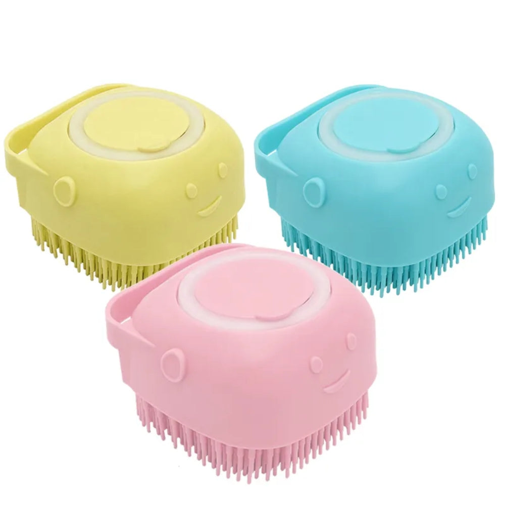 Dog Bathing Brush Pet Massage Soft Silicone Brush Shampoo Dispenser