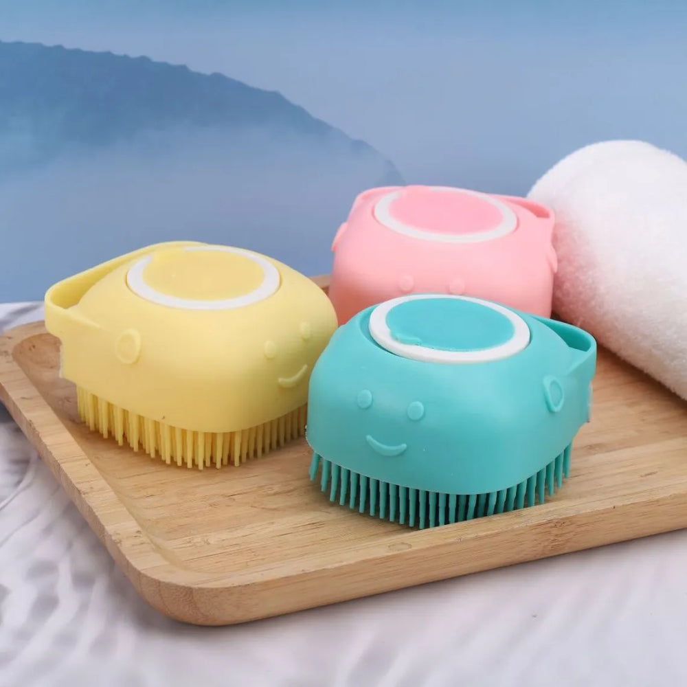 Dog Bathing Brush Pet Massage Soft Silicone Brush Shampoo Dispenser