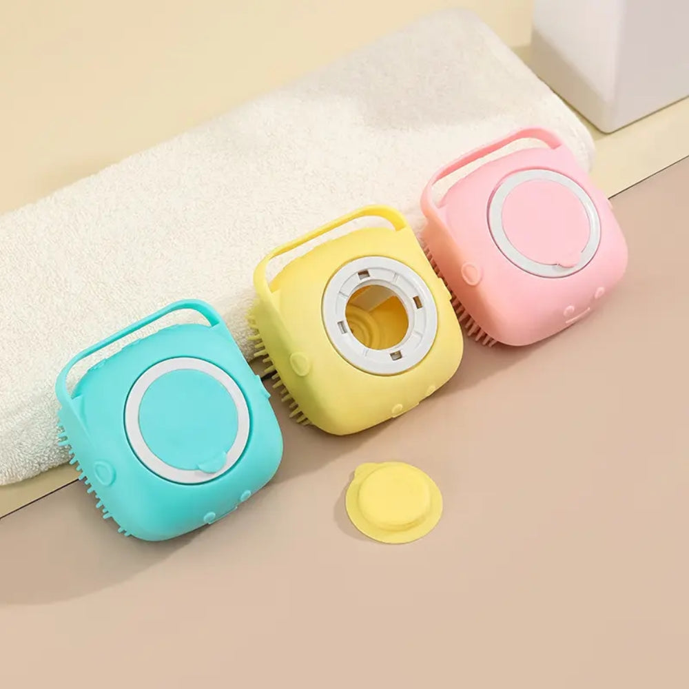Dog Bathing Brush Pet Massage Soft Silicone Brush Shampoo Dispenser