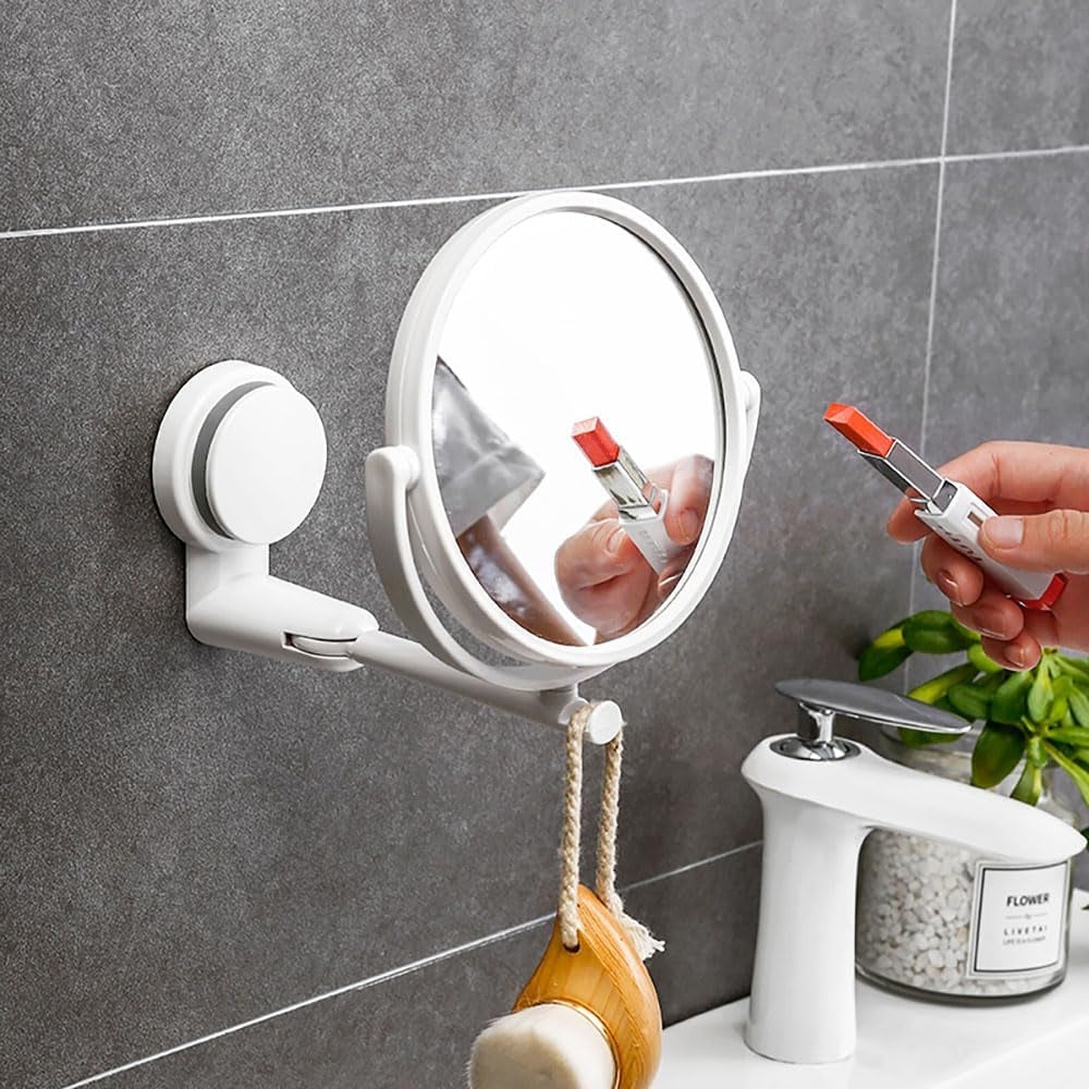 Folding Round Wall-Mounted Makeup Mirror Double-Sided & Rotating