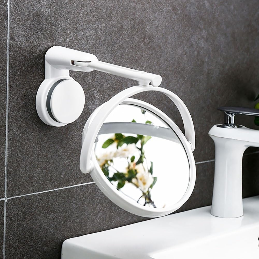 Folding Round Wall-Mounted Makeup Mirror Double-Sided & Rotating
