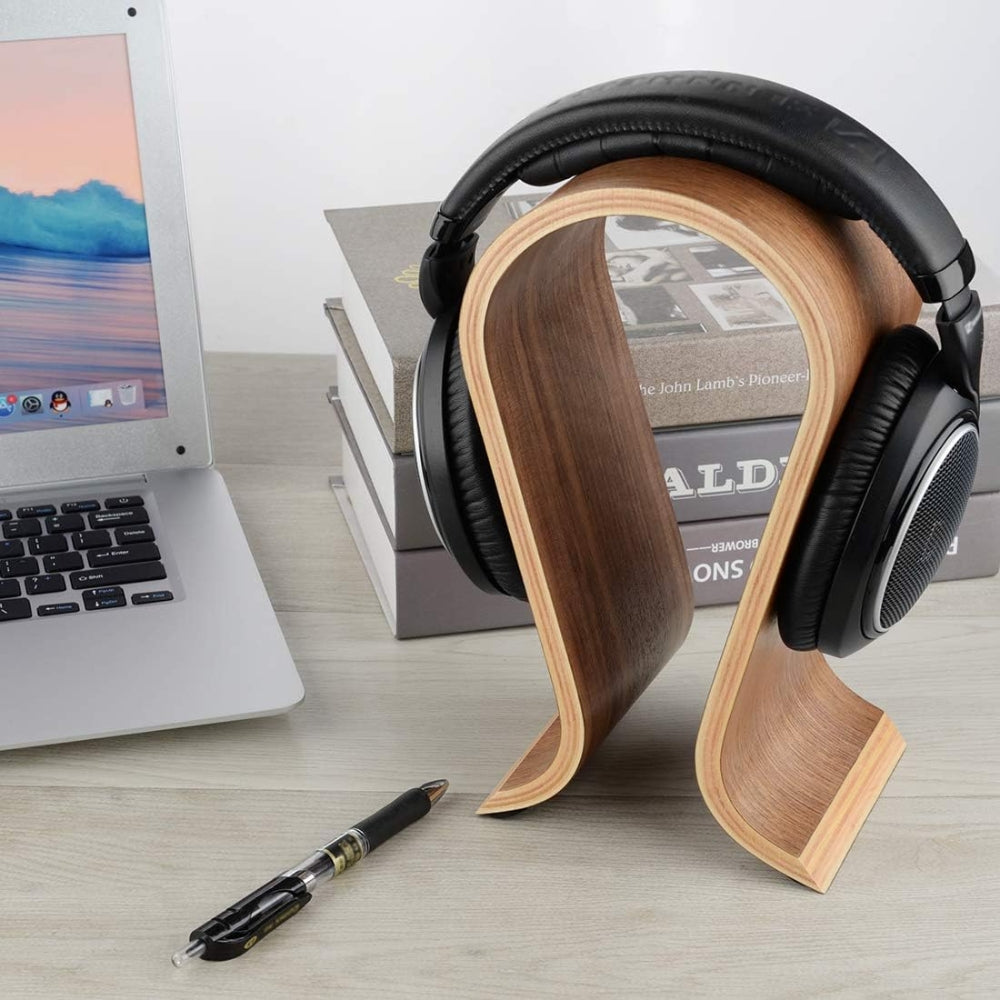 U-Shaped Wooden Headphone Stand Compatible with Most On-Ear and Over-Ear Headphones
