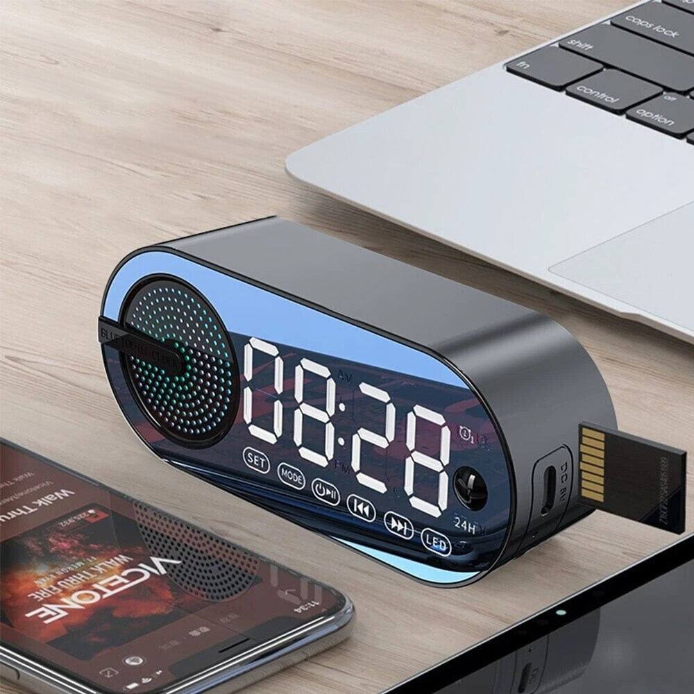 Large Display RGB Bluetooth Speaker Alarm Clock with TWS