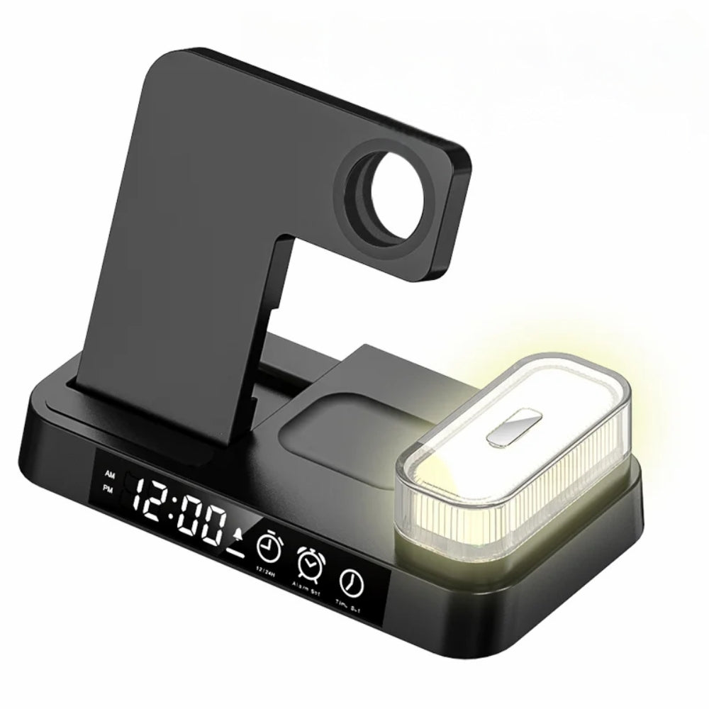 3 In 1 Wireless Fast Charger Stand Pad Alarm Clock Station Dock