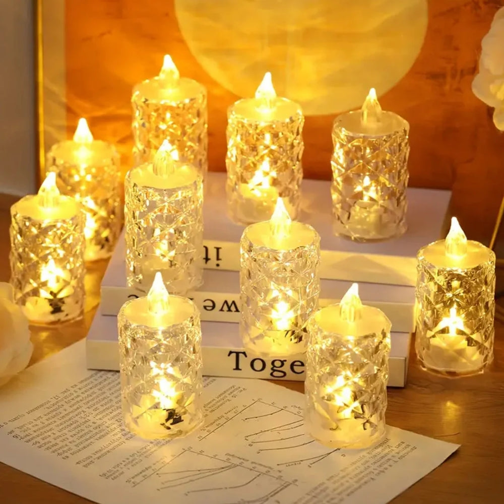 Crystal Candles LED Light Transparent Flameless Lantern Night Lamp Battery Powered