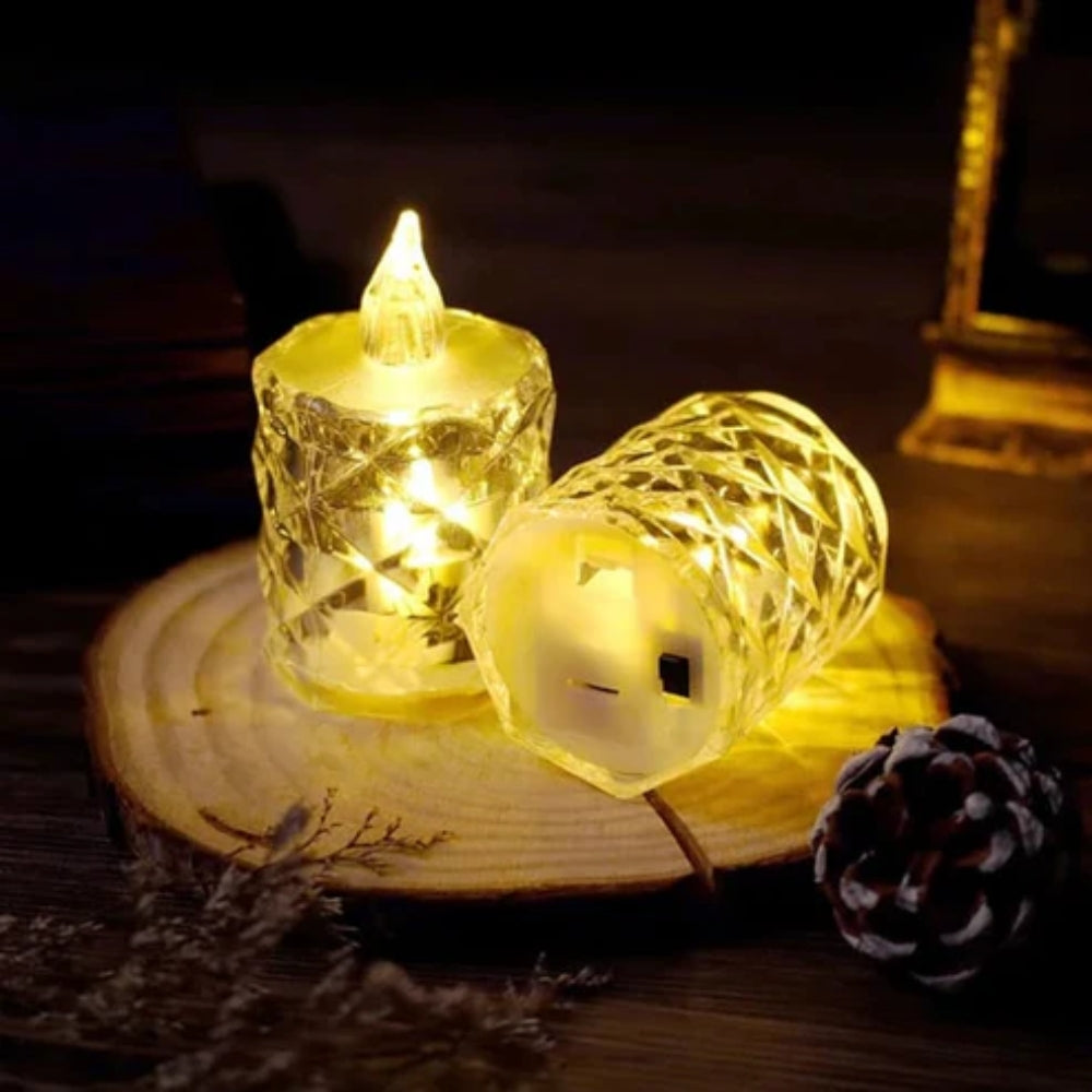 Crystal Candles LED Light Transparent Flameless Lantern Night Lamp Battery Powered
