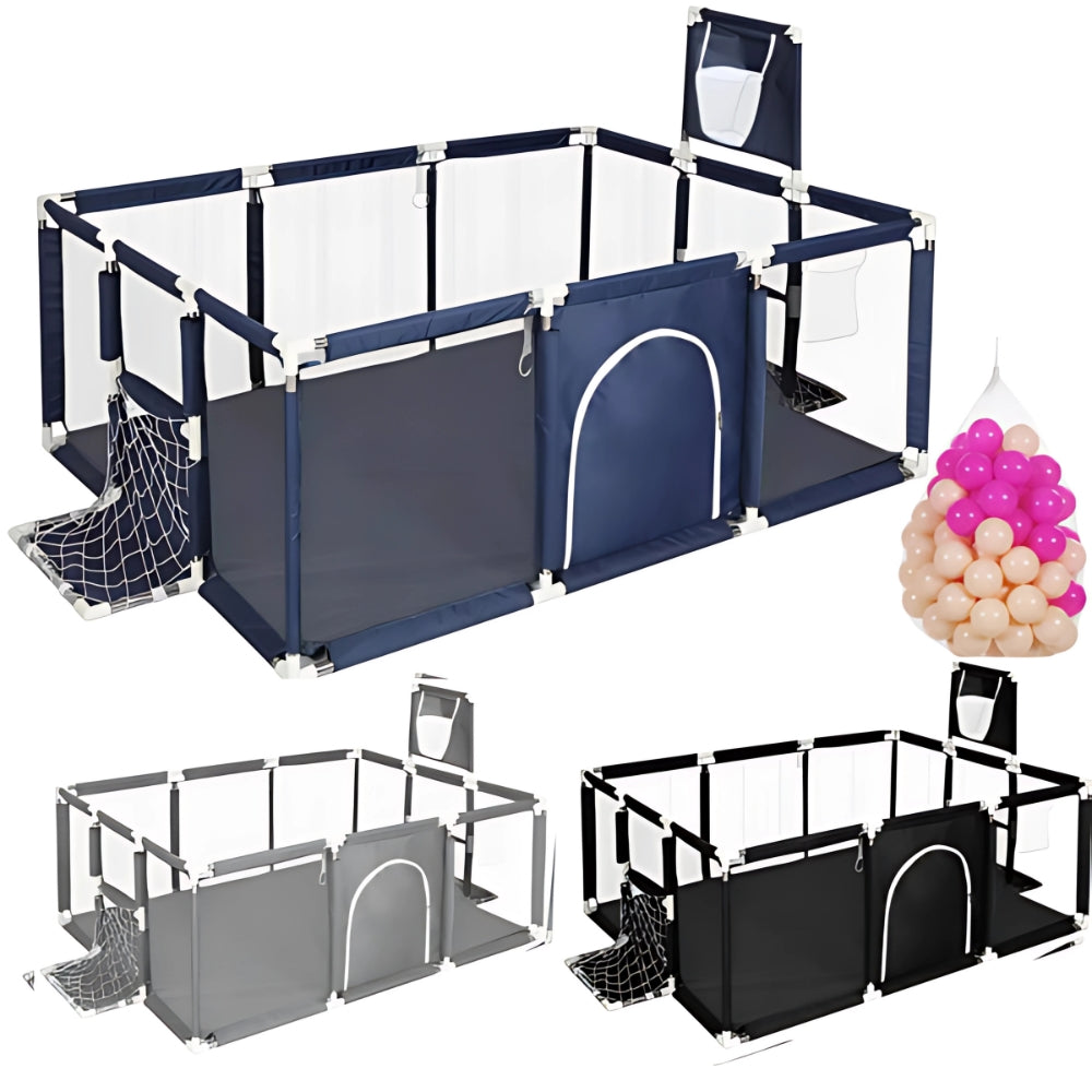 Large Baby Playpen with 100 Balls and Basketball Hoop for Kids Indoor & Outdoor