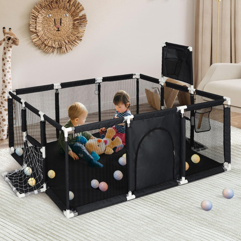 Large Baby Playpen with 100 Balls and Basketball Hoop for Kids Indoor & Outdoor