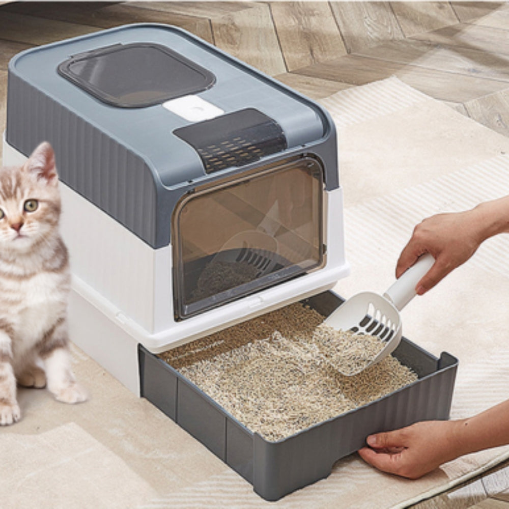 Large Cat Litter Box with Drawer and Anti-Splash Design