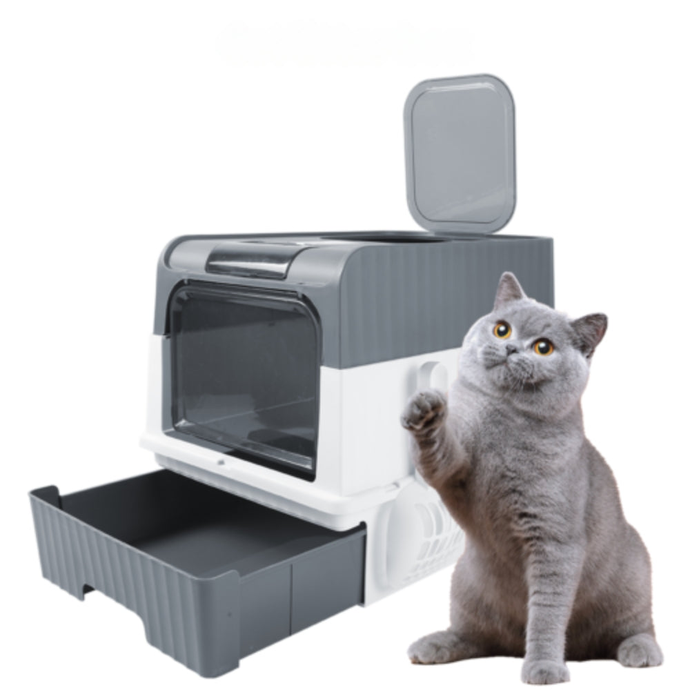 Large Cat Litter Box with Drawer and Anti-Splash Design