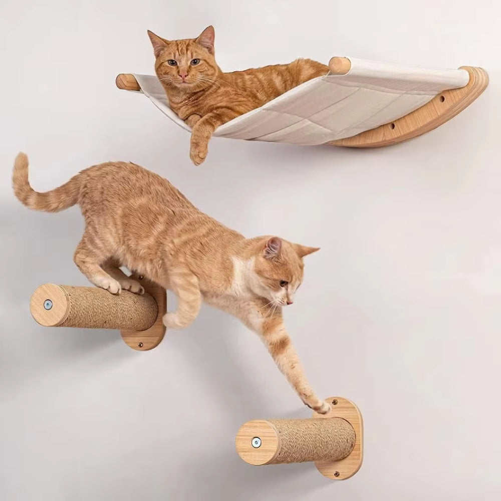 Cat Indoor Activity Centre Wooden Climbing Tube with Sisal Rope Scratching Board