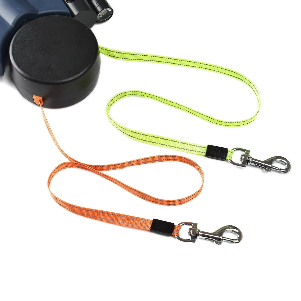 Retractable Dual Dog Leash with LED Light and Independent Braking