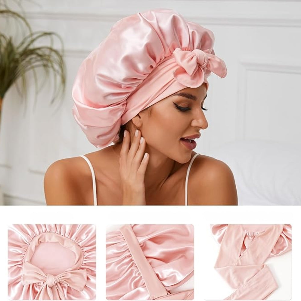 Satin Silk Bonnet Adjustable Sleeping Hair Bonne With Tie Band