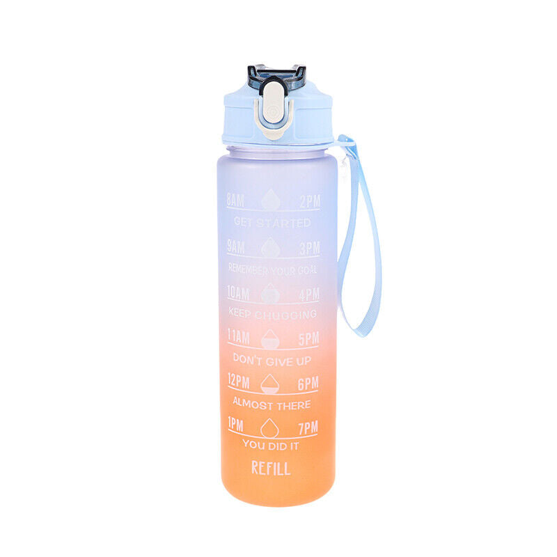 1L Gradient Sports Travel Water Drinking Bottle with Straw and Time Marker