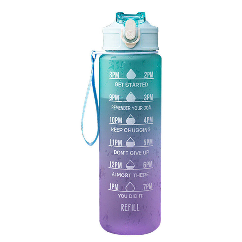 1L Gradient Sports Travel Water Drinking Bottle with Straw and Time Marker