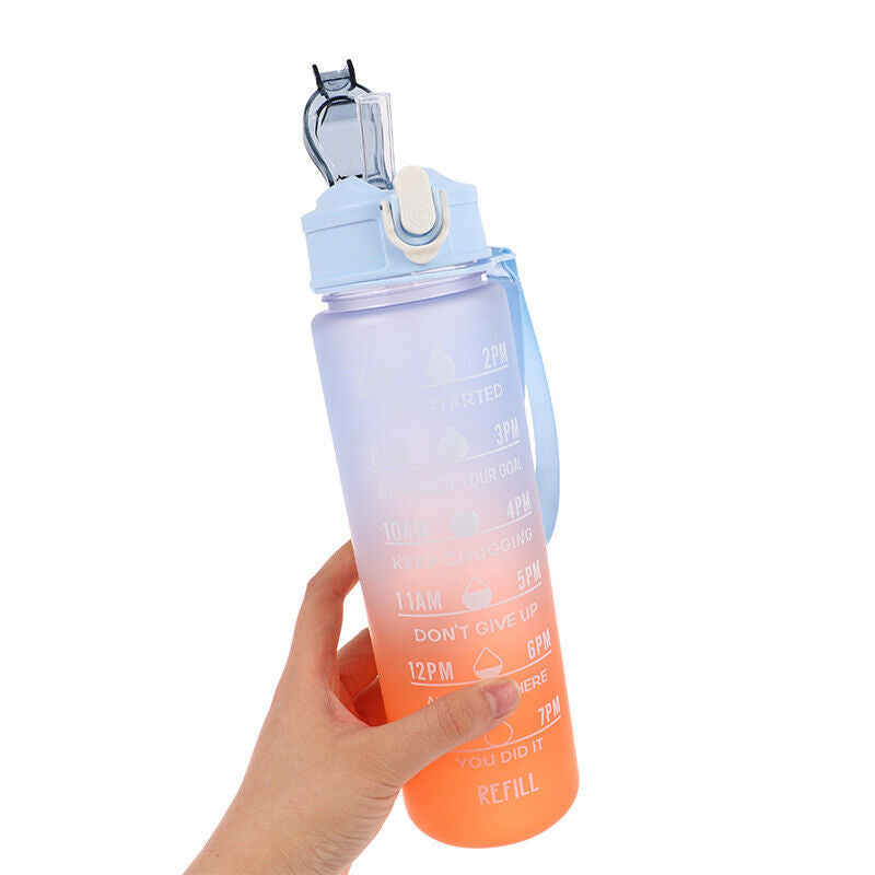 1L Gradient Sports Travel Water Drinking Bottle with Straw and Time Marker