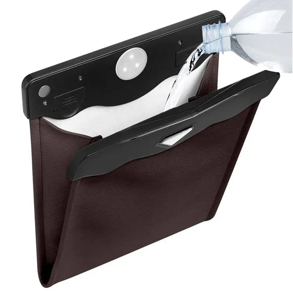 LED Car Trash Can Waterproof PU Smart Leather Car Garbage Bin Battery-Powered