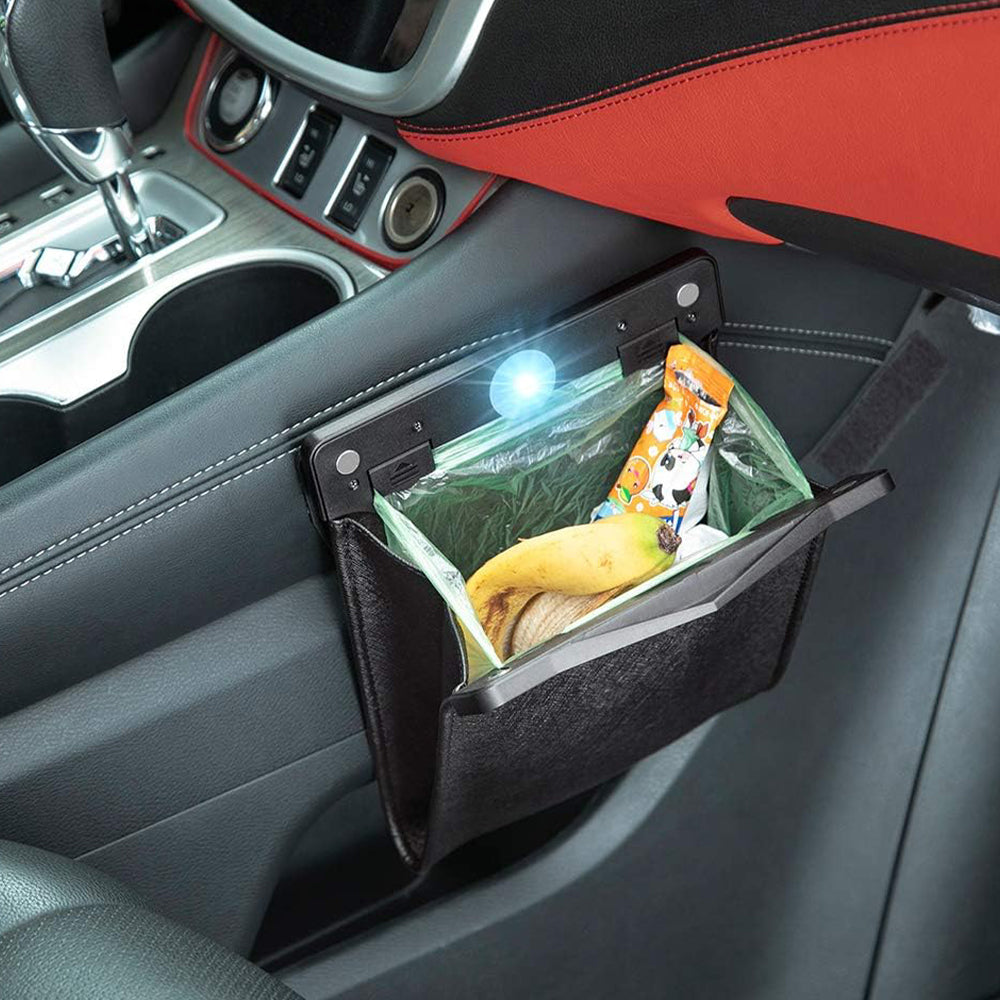 LED Car Trash Can Waterproof PU Smart Leather Car Garbage Bin Battery-Powered