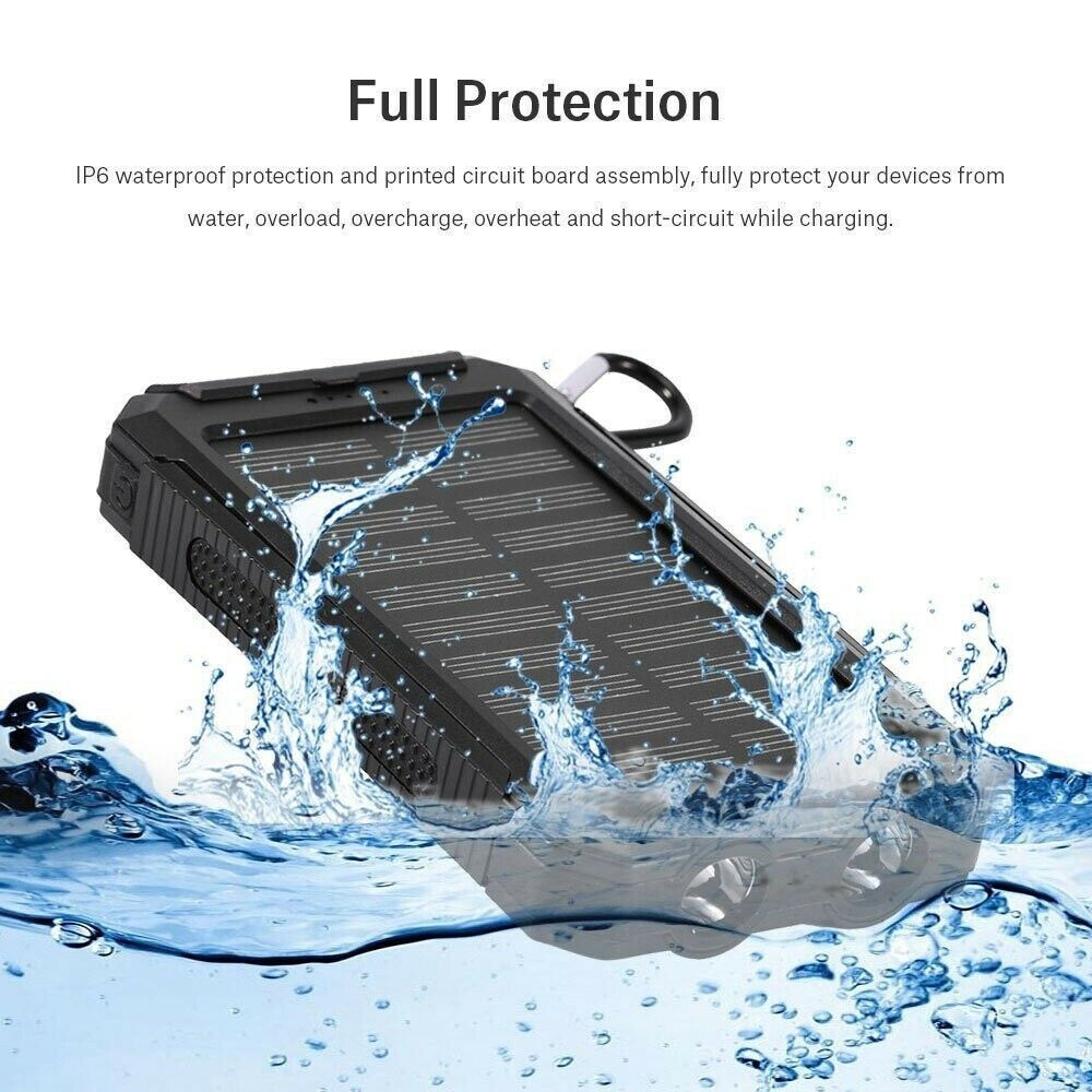 20000mAh Waterproof 2 USB LED Solar Power Bank