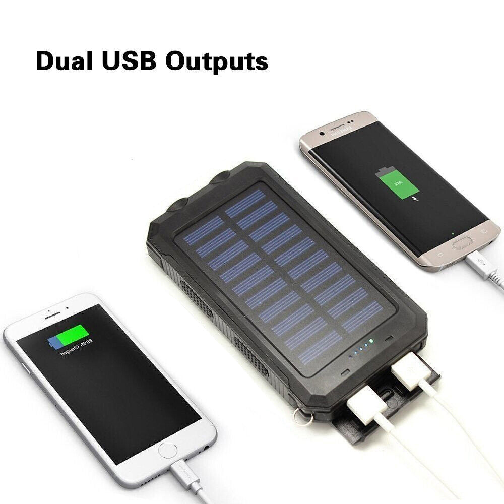 20000mAh Waterproof 2 USB LED Solar Power Bank