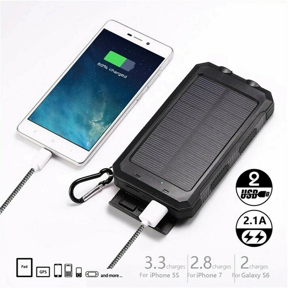 20000mAh Waterproof 2 USB LED Solar Power Bank