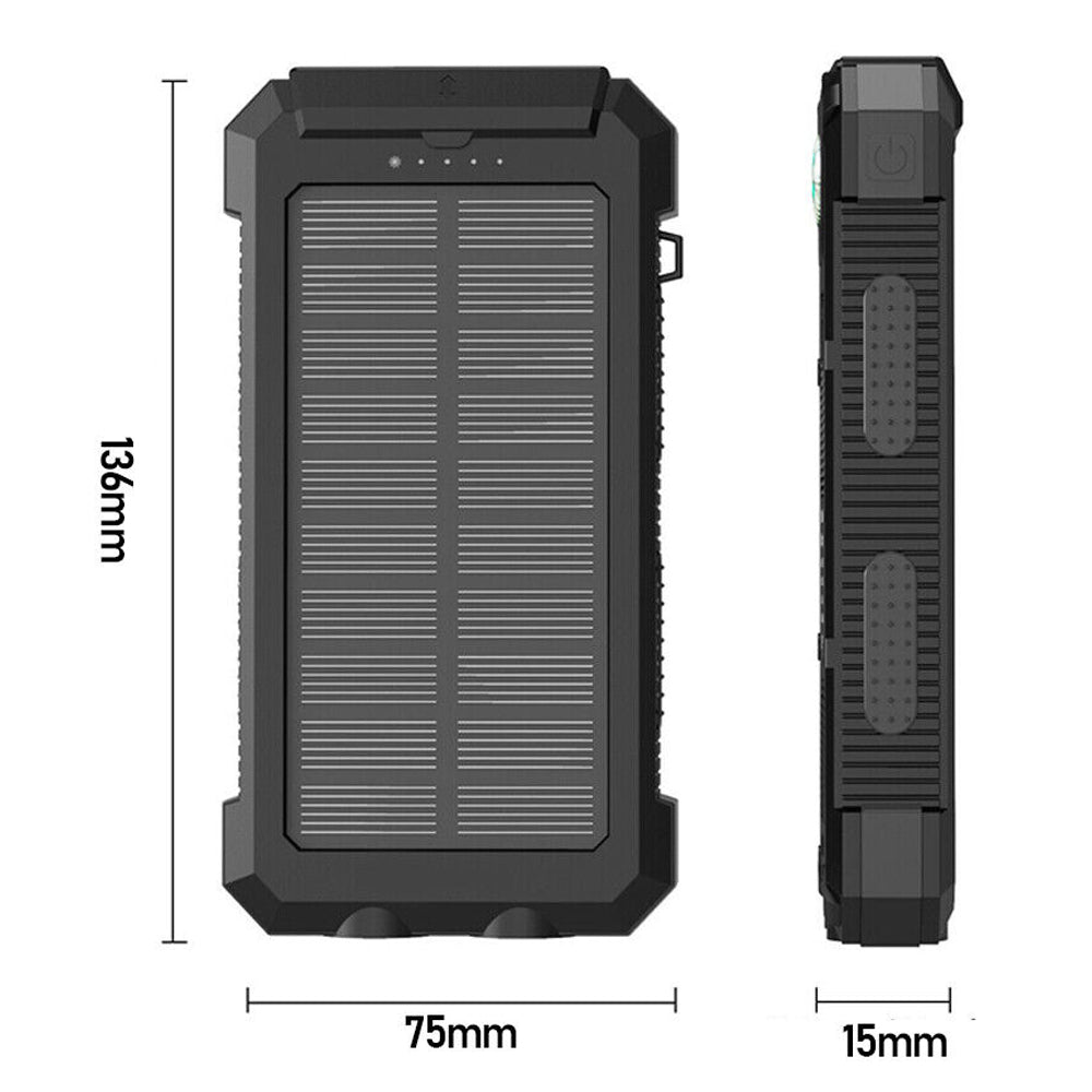 20000mAh Waterproof 2 USB LED Solar Power Bank