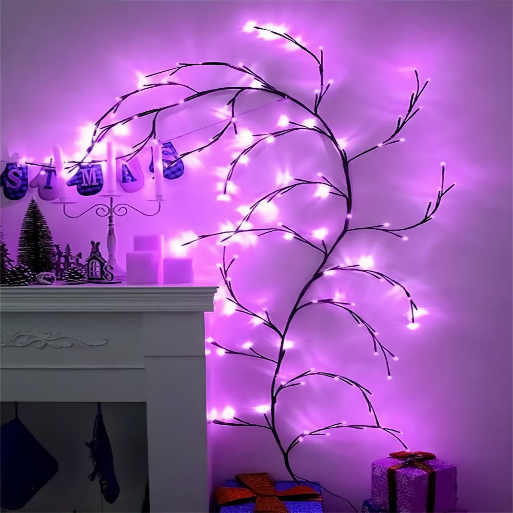 96 LED Bendable Willow Vine Lights with Birch Tree Design and 8 Lighting Modes