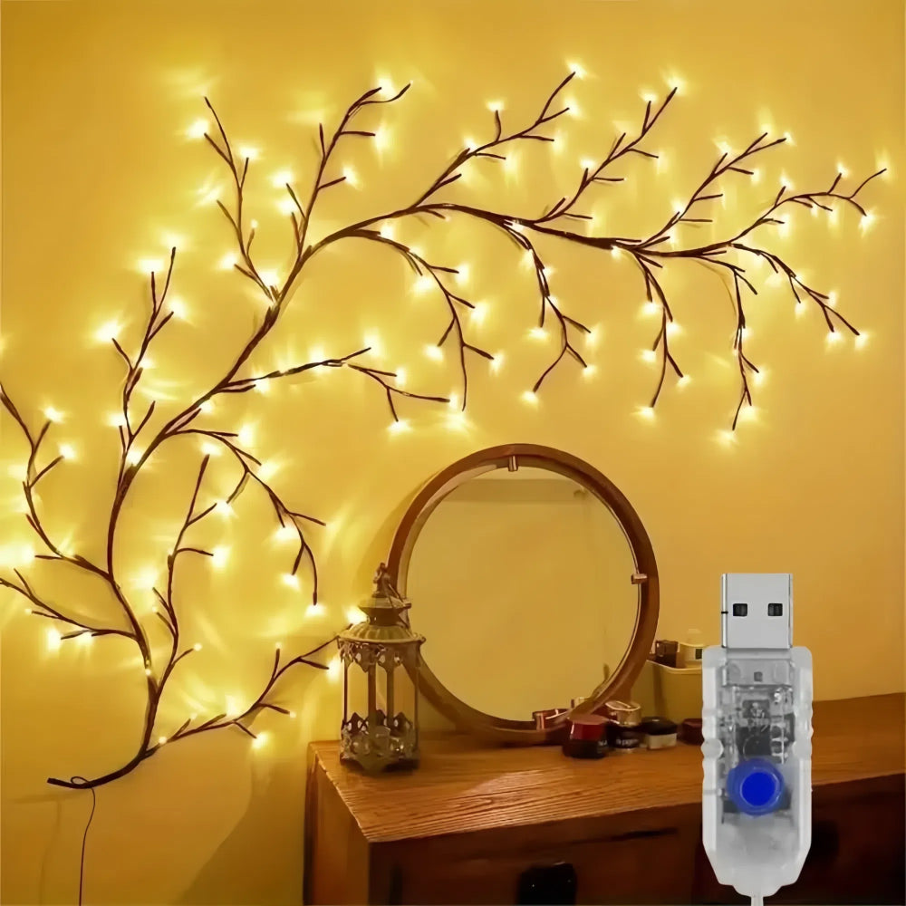 96 LED Bendable Willow Vine Lights with Birch Tree Design and 8 Lighting Modes