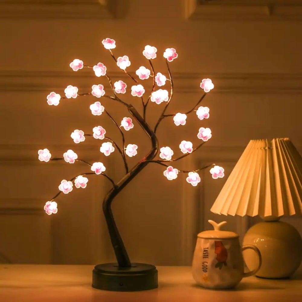 LED Table Tree Night Light – Desktop LED Lamp for Home Decoration, Warm White Light, USB Powered